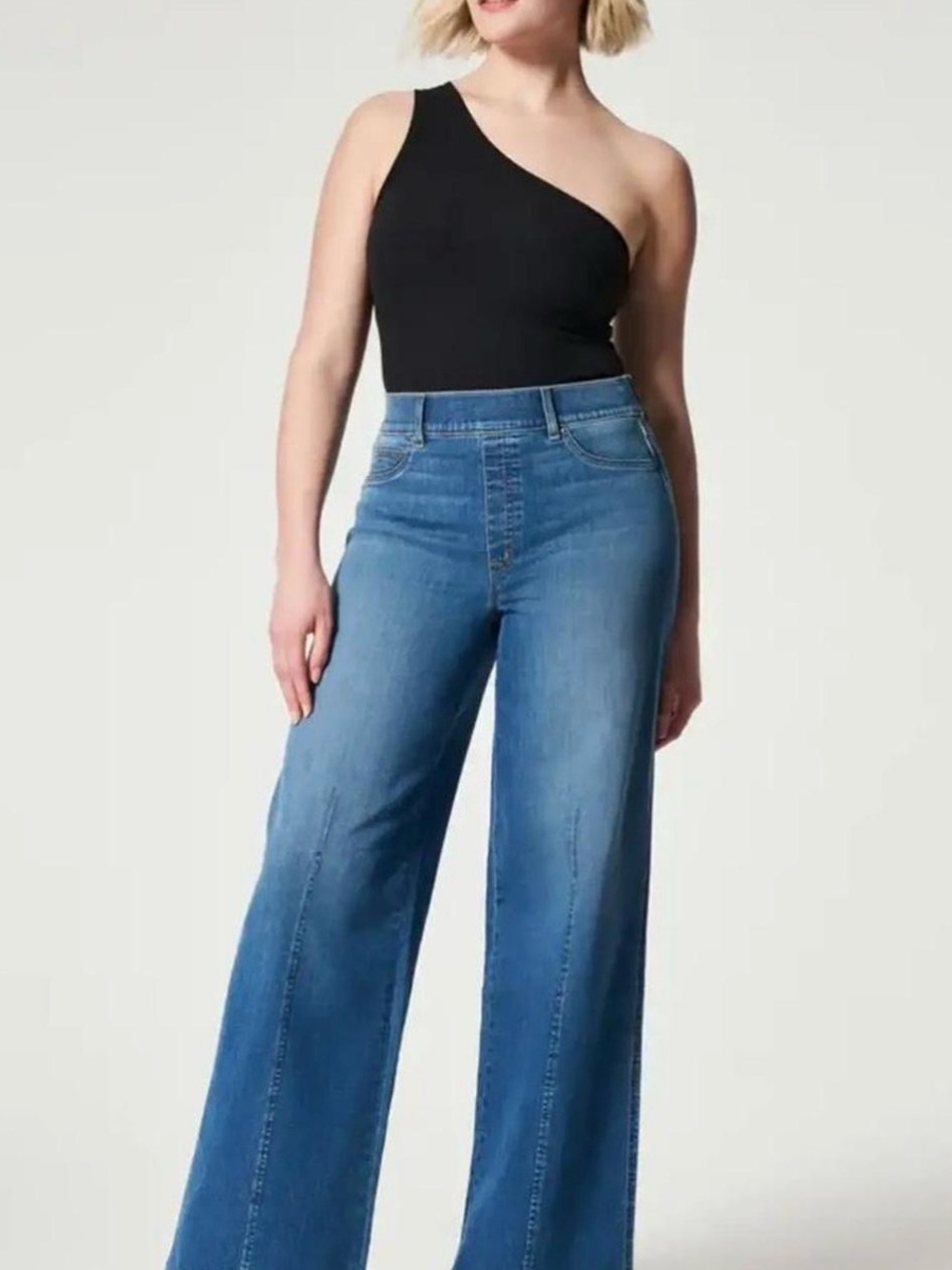 SPANX 1X Wide-Leg Denim Jeans in Medium Blue